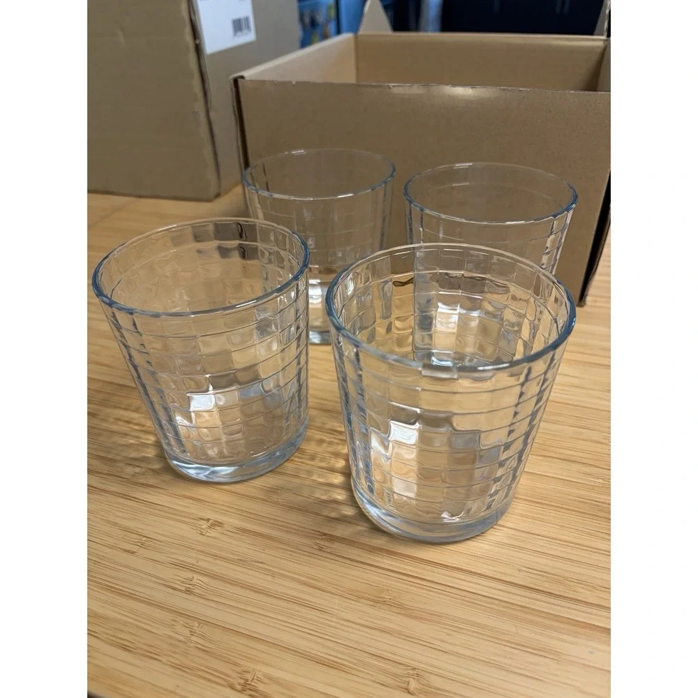 4 Circleware Optic Block Whisky Double Old Fashioned 9oz Glasses Retro MCM